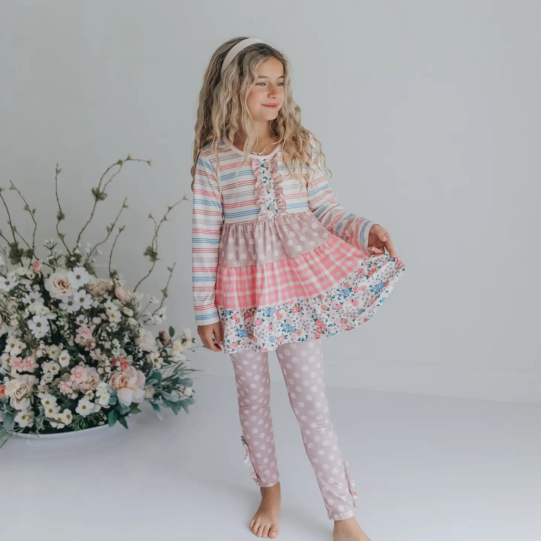 Sand Floral Stripe Plaid Button Set