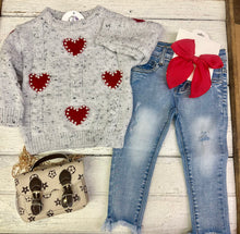 Load image into Gallery viewer, Heart Printed Knit Sweater with Pearls