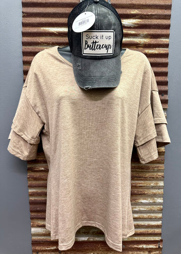 Camel Ruffle Sleeve Top