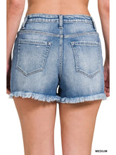 Load image into Gallery viewer, Mid Rise Raw Frayed Hem Denim Shorts Medium