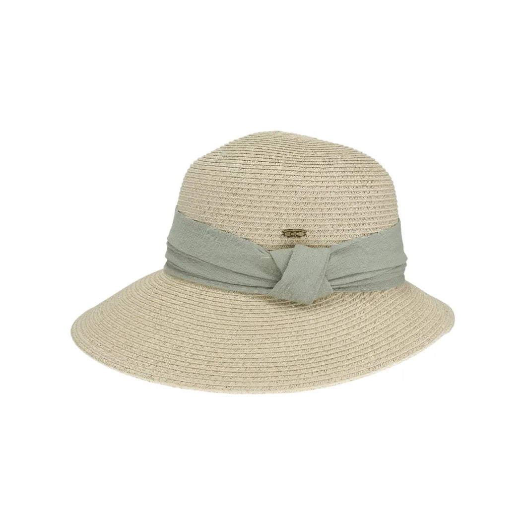 Gauze Trim Band Cloche C.C Sun Hat Sage