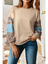 Load image into Gallery viewer, Plaid Patchwork Sleeve Raw Seam Sweatshirt