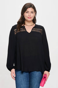 Black Eyelet Knit Top PLUS