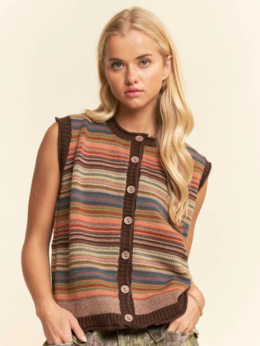 Plus Button-Down Front Striped Sweater Vest