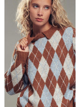 Load image into Gallery viewer, Argyle Polo Collar Knit Sweater