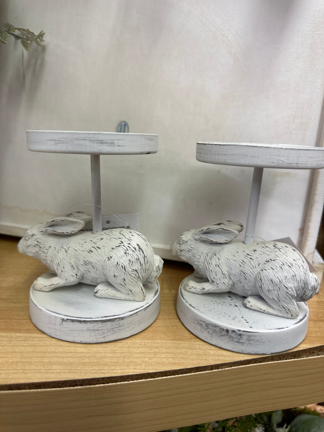 White Bunny Pillar Candle Holder
