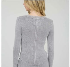 Washed Long Sleeve Henley Charcoal