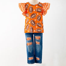 Load image into Gallery viewer, Orange Gingham Distressed Denim