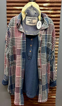 Load image into Gallery viewer, Navy &amp; Maroon Plaid Brushed Shacket