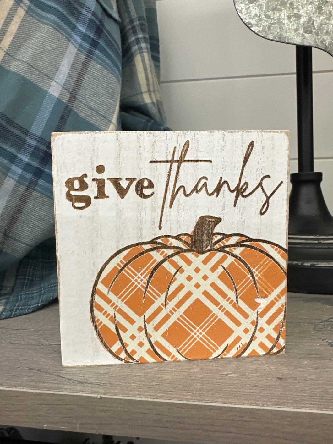 Plaid Pumpkin Block Sign