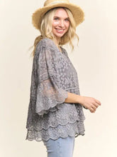 Load image into Gallery viewer, Bell Sleeve Lace Top Gray