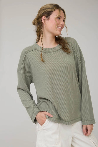 Olive Ribbed Long Sleeve Crew Neck