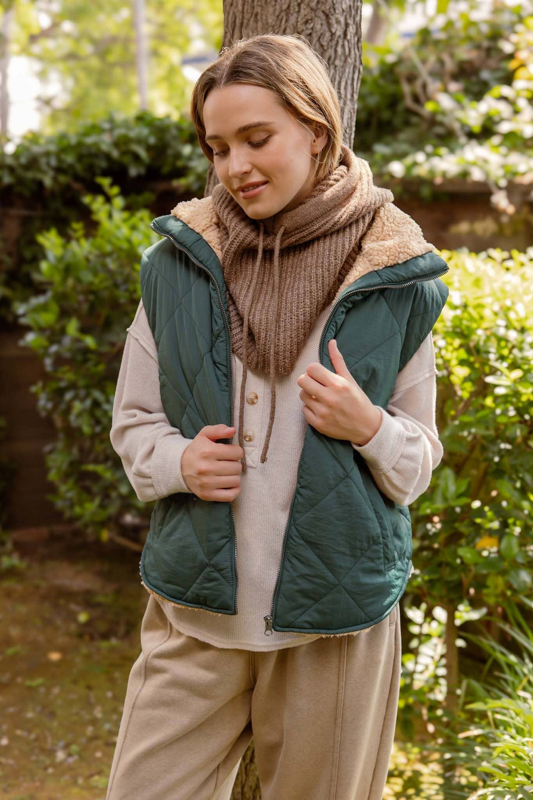 Green Quilted Lined Puffer Vest