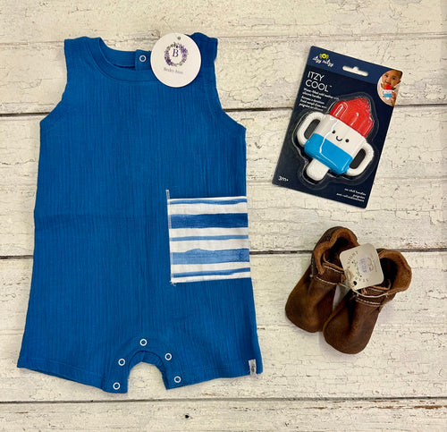 Blue Muslin Tank Romper