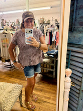 Load image into Gallery viewer, Brown Gingham Smocked Top