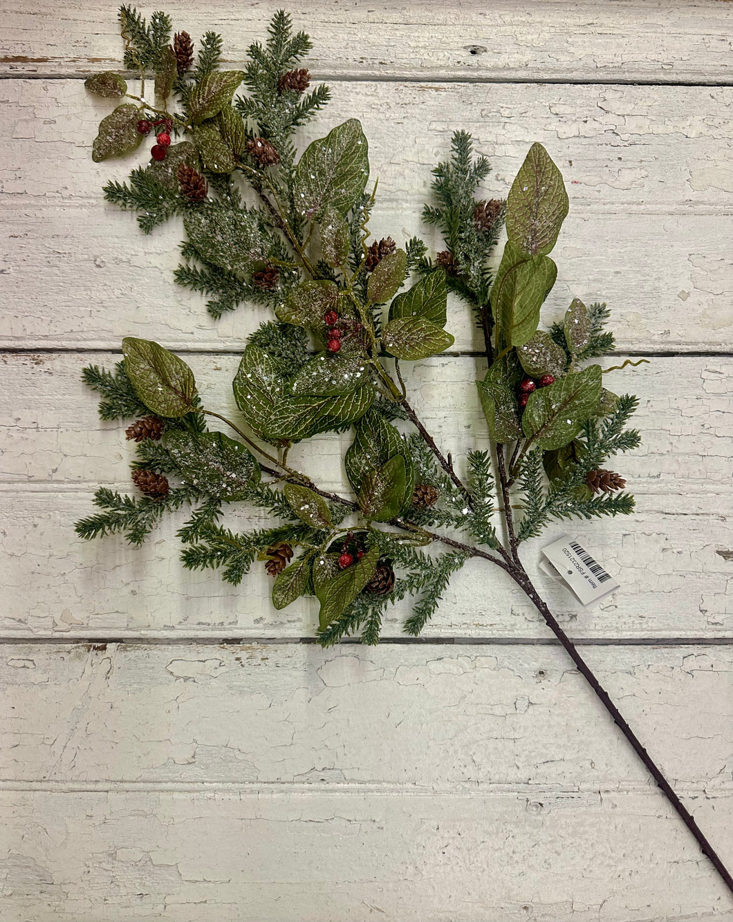 Snowy Fittonia Pine and Berries Spray