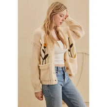 Load image into Gallery viewer, Flower Embroidered Knit Cardigan