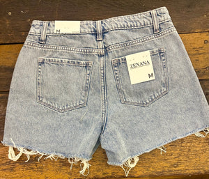 Light Wash Distressed Hem Shorts