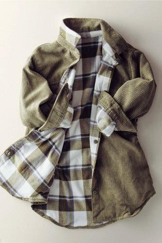 Plaid Lined Corduroy Flannel Shacket Olive