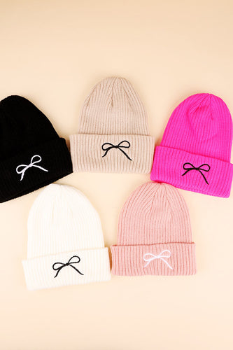 Coquette Bow Embroidered Beanie