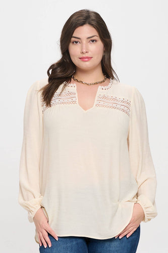 Cream Eyelet Knit Top PLUS