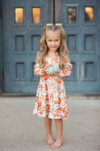 Load image into Gallery viewer, Girls Pumpkin and Floral Twirl Dress