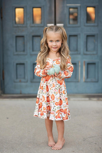 Girls Pumpkin and Floral Twirl Dress