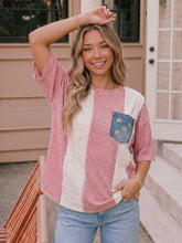 Load image into Gallery viewer, Americana Top with Lace and Denim Pocket