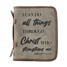 Load image into Gallery viewer, Graceword Western Bible Cover in Olive with Flap Closure and Leather Detail