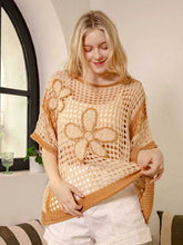 Load image into Gallery viewer, Contrast Crochet 3/4 Sleeve Knit Top with Daisy