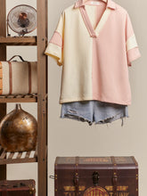 Load image into Gallery viewer, V Neck Color Block Short Sleeve Shirts