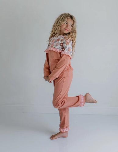 Floral Ruffle Hoodie Loungwear Set