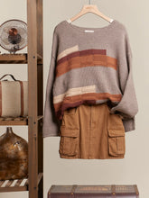 Load image into Gallery viewer, Raw Hem Obstract Print Boat Neck Knit Sweater