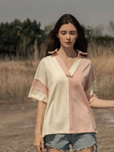 Load image into Gallery viewer, V Neck Color Block Short Sleeve Shirts
