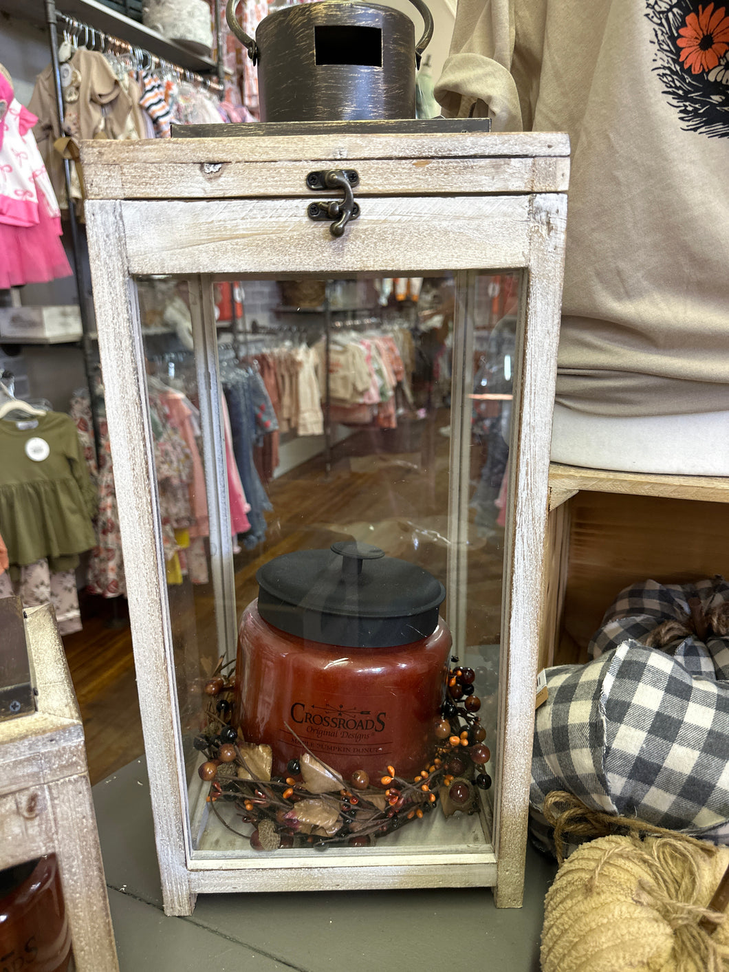 Large White Distressed Lantern