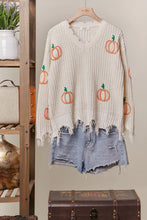 Load image into Gallery viewer, Distressed Hem Pumpkin Sweater
