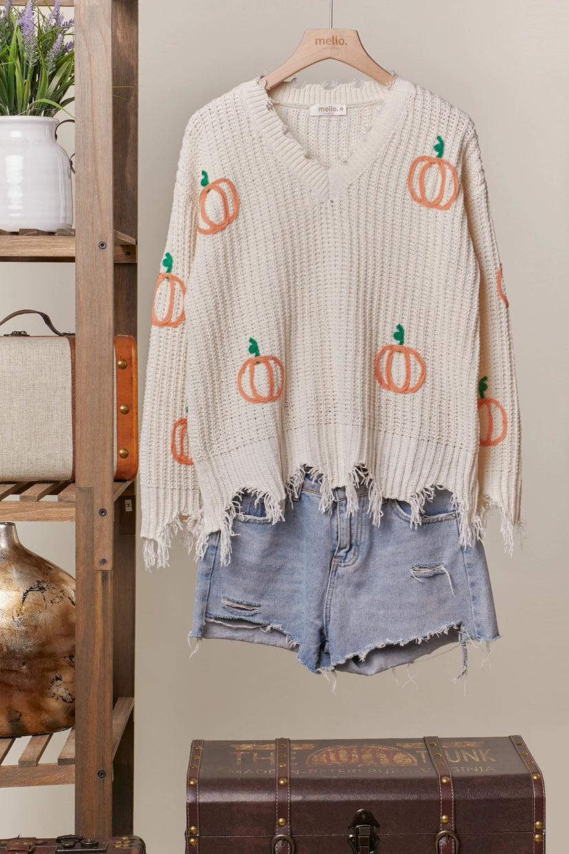 Distressed Hem Pumpkin Sweater