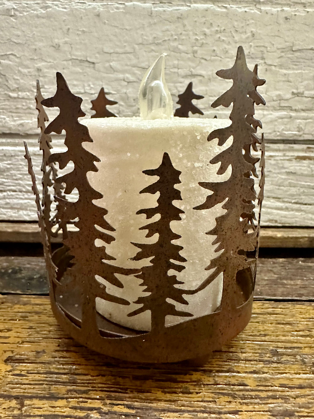 Rusty Winter Forest Pillar and Candle