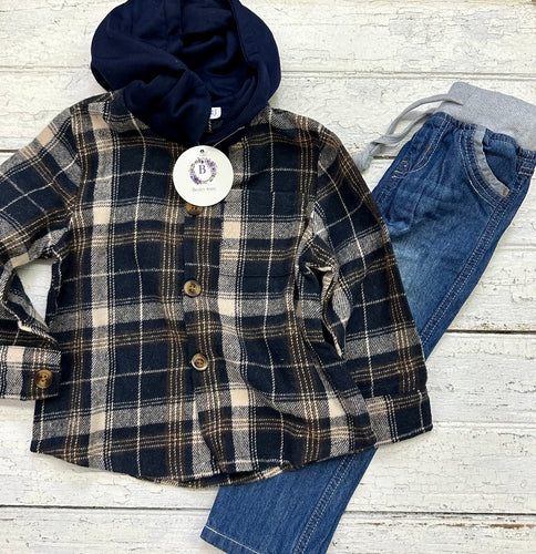 Blue Hooded Flannel