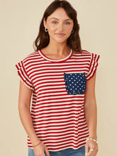 Load image into Gallery viewer, Womens Star Pocket Striped Knit Ruffled Knit