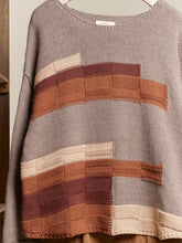 Load image into Gallery viewer, Raw Hem Obstract Print Boat Neck Knit Sweater