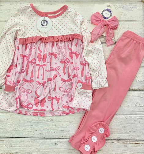 Pink Polka Dot Bow Set