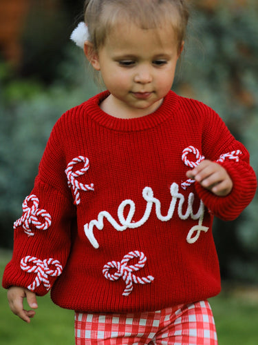 Candy Cane Bow Mommy and Me Sweater