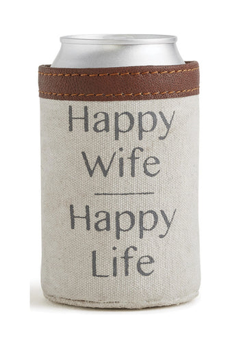 Happy Life Up-Cycled Canvas Drink Koozie