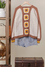Load image into Gallery viewer, Crochet Colorblock Sunflower Cardigan