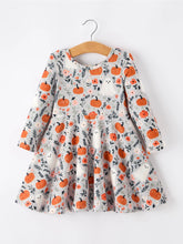 Load image into Gallery viewer, Halloween Pumpkin Ghost Girls Dress Long Sleeve Twirl Dress