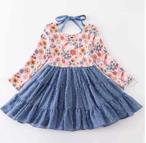 Blue Floral Swiss Dot Dress