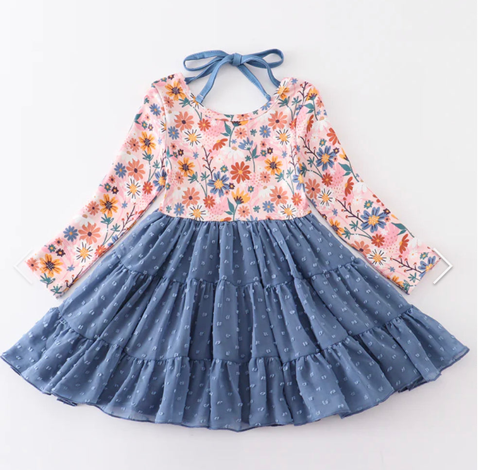 Blue Floral Swiss Dot Dress