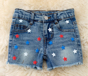 Star Print Denim Shorts