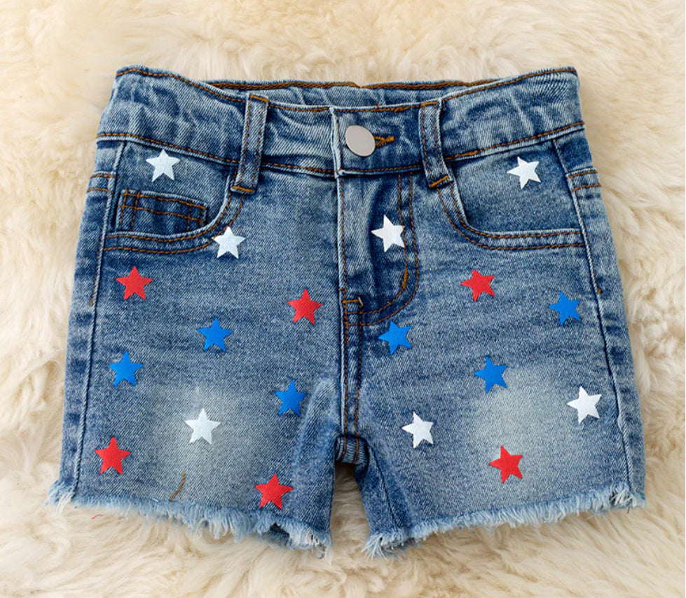 Star Print Denim Shorts